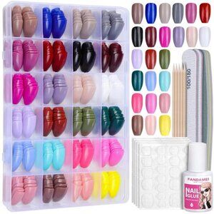 Press on Nails Medium Length, 24 Pack 576PCS Glossy Medium Coffin Fake